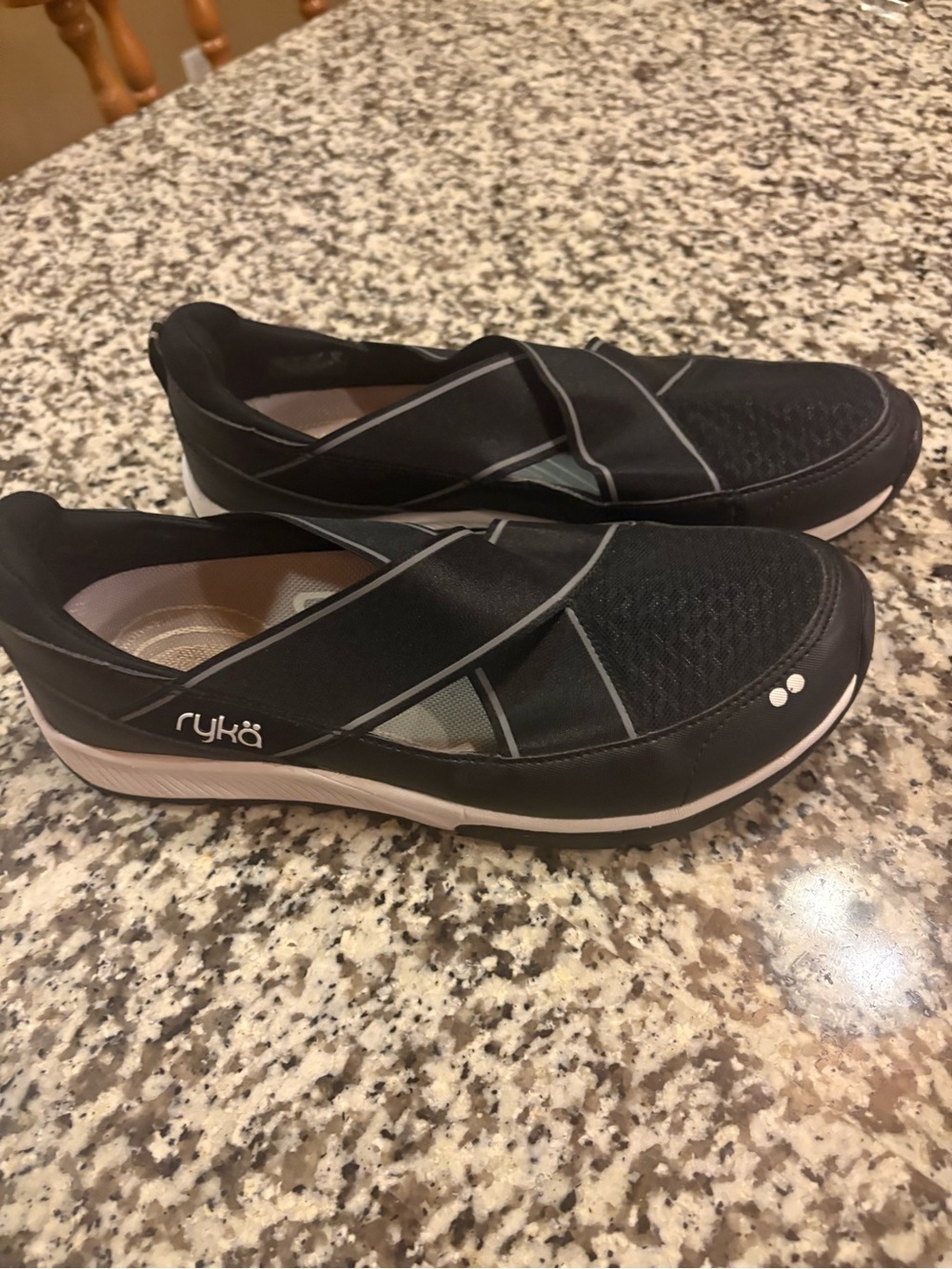 Ryka Black Slip-On Walking Shoes with Light Gray Accents